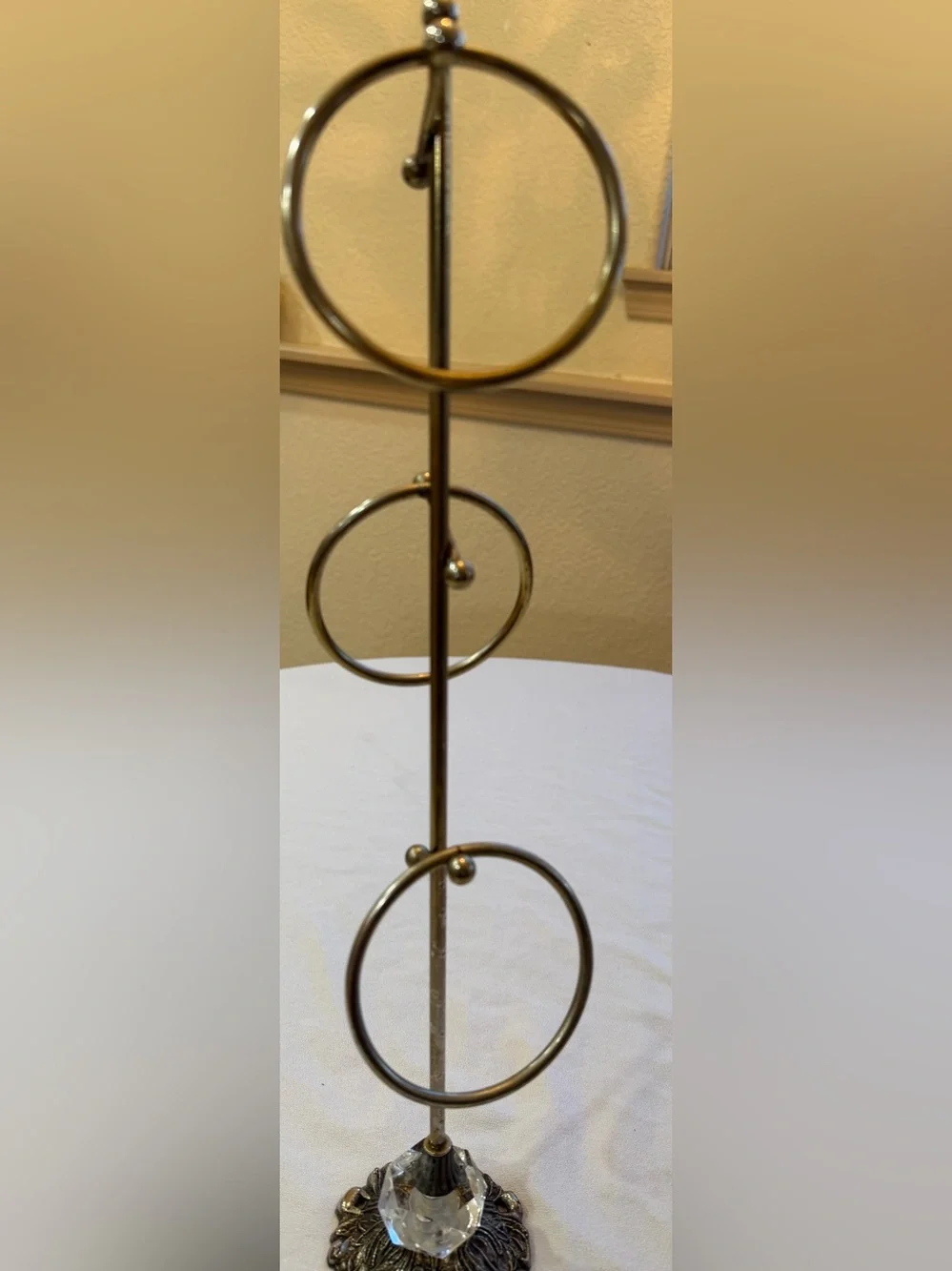 Hollywood Regency Style 3 Ring Towel Stand with Crystal Accent